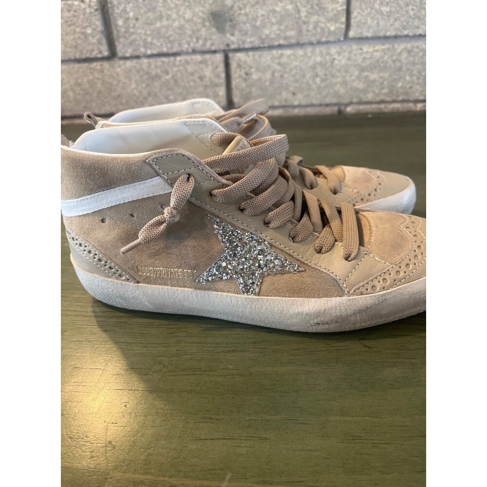 Golden Goose Mid Star Beige Glitter Sneakers Womens Suede & Leather NWOT - Picture 11 of 16